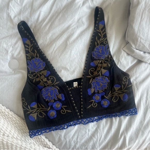 Free People Tops - Free People Purple and Black Floral Embroidered Crop Top